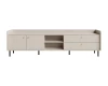 Langes Georgia TV-Lowboard in hellem Beige mit Türen, Schubladen und offenen Fächern für Multimedia.