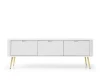 Weißes TV-Board mit dekorativer Rillenfront und eleganten goldenen Standfüßen.