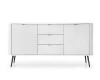 Weißes Sideboard mit geriffelter Front, Schubladen und schwarzen Beinen.