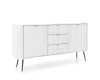 Elegantes weißes Sideboard mit vertikalen Rillen und schwarzen Metallbeinen.