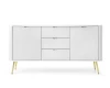 Modernes weißes Sideboard mit vertikalem Lamellen-Design und goldenen Beinen.