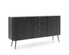 Modernes schwarzes Sideboard mit Rillenstruktur und schlanken schwarzen Füßen.