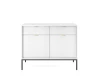 Weißes Sideboard mit vertikaler Riffel-Optik und modernen schwarzen Metallfüßen.