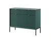 Modernes grünes Sideboard mit geriffelter Front und schwarzen Metallfüßen.