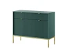 Stilvolles grünes Sideboard mit geriffelter Optik und goldenen Beinen.
