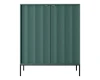 Petrolfarbenes Highboard mit vertikaler Lamellenstruktur und schwarzen Metallbeinen.