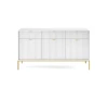 Modernes weißes Sideboard mit geriffelter Front und eleganten goldenen Beinen.