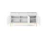 Offenes Sideboard in Weiß mit viel Stauraum, praktischen Fächern und Golddetails.