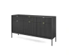 Seitenansicht eines modernen schwarzen Sideboards mit Rillenoptik und Metallbeinen.