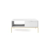 Stilvoller weißer Couchtisch mit Rillen-Design und eleganten goldfarbenen Metallbeinen.