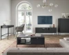 Modernes Wohnzimmer-Set mit schwarzen Designermöbeln in Lamellenoptik