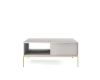 Moderner Couchtisch in Grau mit Rillenoptik und goldenen Beinen.