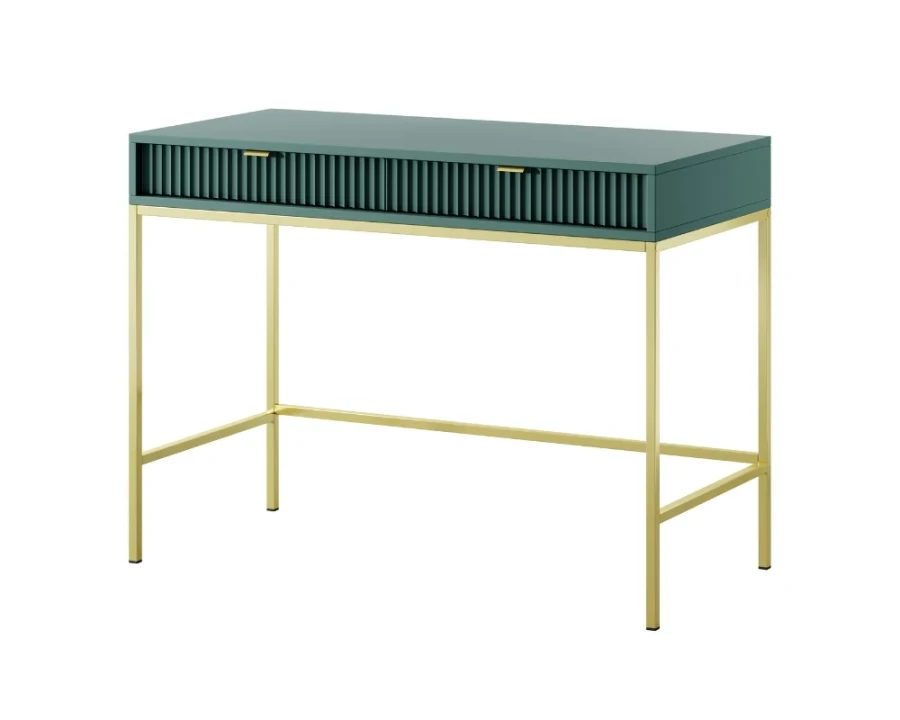 Stilvoller grüner Konsolentisch mit dekorativer Riffeloptik und elegantem Goldgestell.