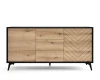 Elegantes Sideboard in Eiche-Optik und Schwarz mit dekorativem Fischgrätmuster und drei Schubladen.