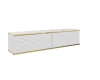 Modernes weißes TV Lowboard mit goldener Kante und geriffelter Front für das Wohnzimmer.