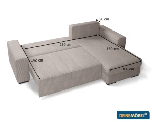 CORD Ecksofa L-Couch Sofa Eckgarnitur Poso Cord inkl. Schlaffunktion Bettkasten Deine Möbel