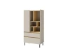 Kombiniertes Highboard-Regal in Beige und Eiche-Optik mit Türen und Schubladen für das Wohnzimmer.