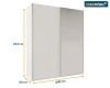 Maße für den Schwebetürenschrank: 244 cm Höhe, 200 cm Breite und 65 cm Tiefe.