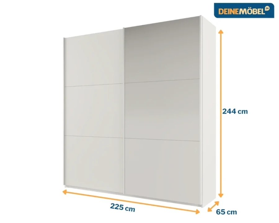 Maßskizze für Kleiderschrank: Breite 225 cm, Höhe 244 cm, Tiefe 65 cm.