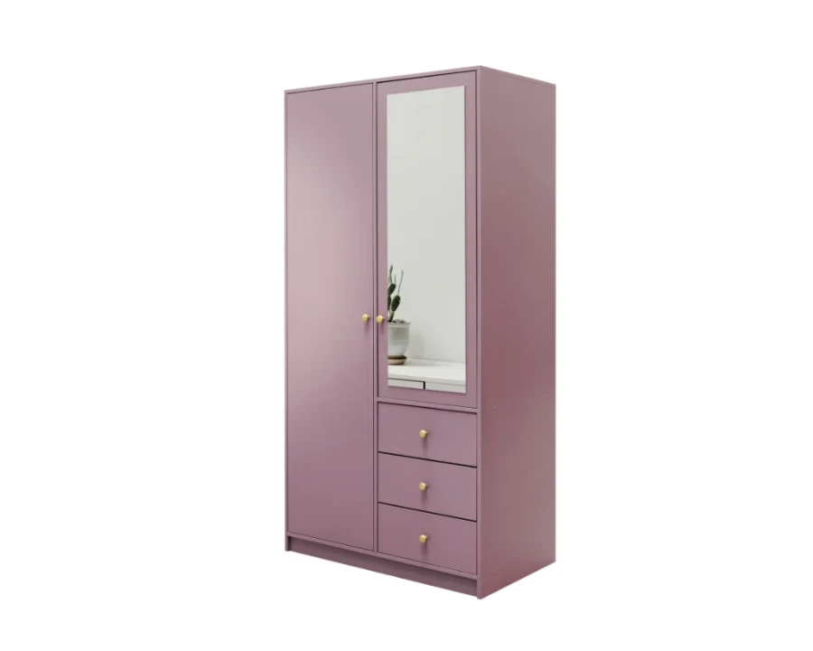 Altrosa Kleiderschrank mit Spiegeltür und drei praktischen Schubladen für das Schlafzimmer.