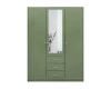 Grüner Kleiderschrank 3-türig mit Spiegel und Schubladen, Frontalansicht für das Schlafzimmer.