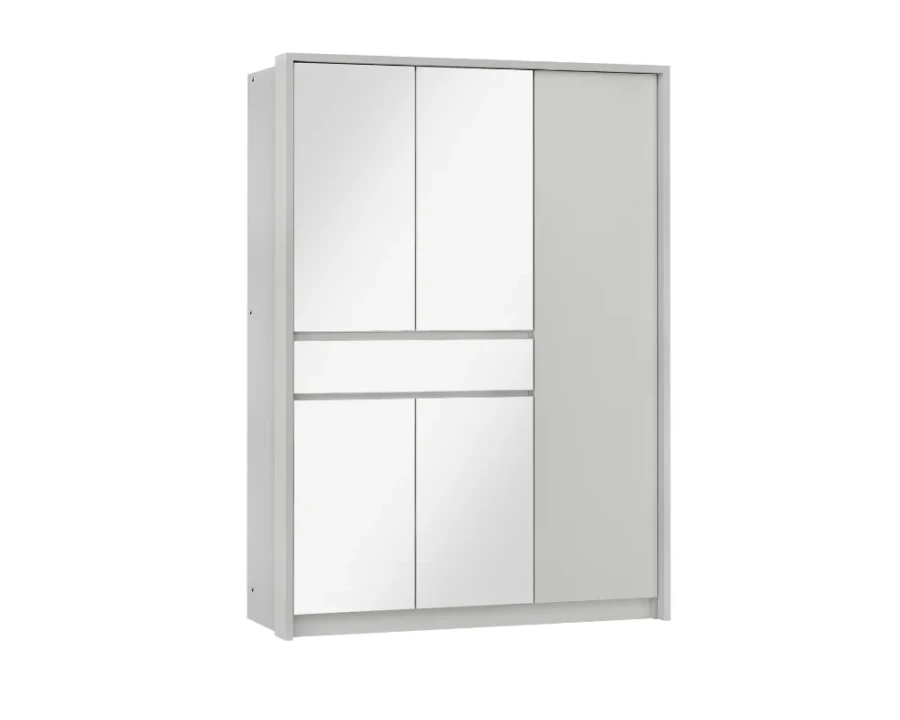 Hellgrauer Kleiderschrank mit großen Spiegelflächen und modernem Design