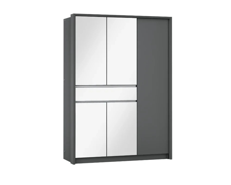 Dunkelgrauer Kleiderschrank in Anthrazit mit integrierten Spiegeln für das Schlafzimmer.