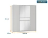 Maßangaben für Kleiderschrank: 200 cm Breite, 217 cm Höhe, 65 cm Tiefe