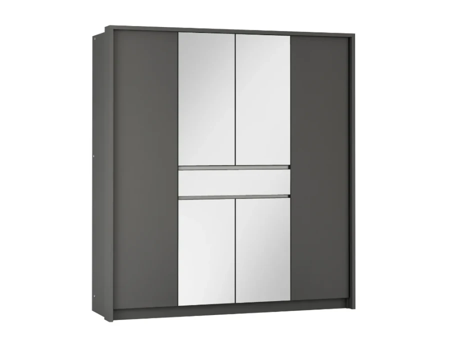 Moderner Kleiderschrank in Anthrazit mit Spiegelfronten für das Schlafzimmer.