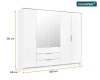 Maßangaben für den Kleiderschrank: 255 cm Breite, 211 cm Höhe und 65 cm Tiefe.