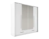 Weißer 4-türiger Kleiderschrank mit Spiegelfront, LED-Licht und Schubladen.