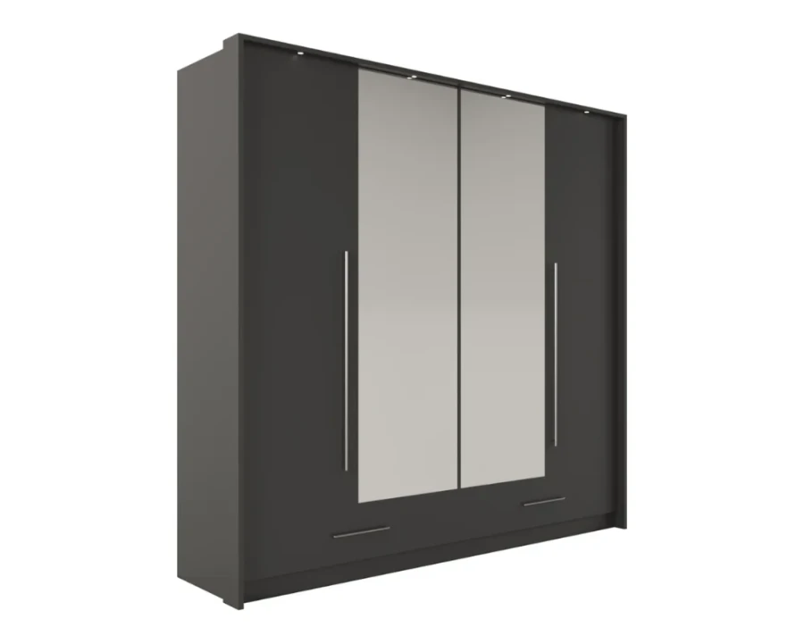 Moderner Kleiderschrank in Anthrazit mit Spiegeltüren und zwei praktischen Schubladen.