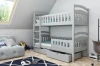 Graues Etagenbett aus Holz mit Schubladen in einem modernen Kinderzimmer mit Dachschräge.