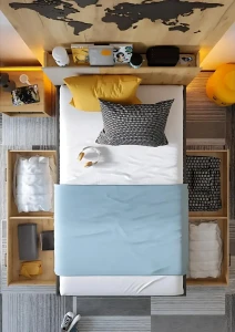 L-QU12 120x200 Artisan Eiche / Blanker Stahl / Silk Flou Jugendbett Einzelbett Deine Möbel