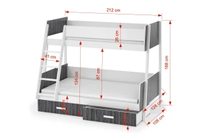 MATTHIAS 90x200 Weiß + Eiche Schetland Etagenbett mit Schubladen Deine Möbel