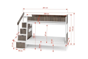 MAYA 90x200/120x200 Weiß + Walnuss Etagenbett mit Treppe und Schubladen Deine Möbel