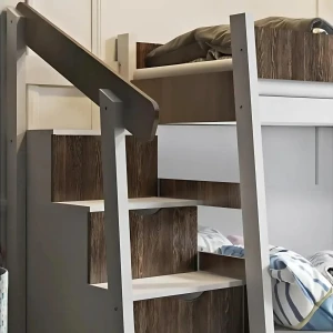 MAYA 90x200/120x200 Weiß + Walnuss Etagenbett mit Treppe und Schubladen Deine Möbel