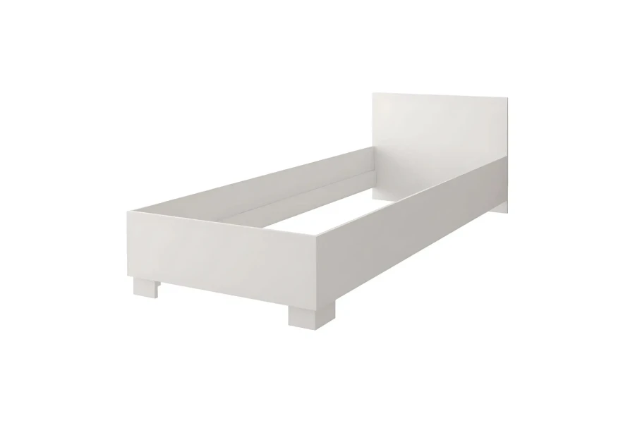 Minimalistisches weißes Bettgestell für Einzelbetten im zeitlosen Design.