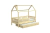 Kinderbett in Hausform aus Kiefer mit praktischem Bettschubkasten für Gäste.