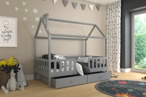 ROSI 140x200 Grau Hausbett Einzelbett mit Schubladen Deine Möbel