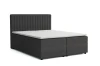 Dunkelgraues Boxspring-Doppelbett mit vertikal gestepptem Kopfteil.