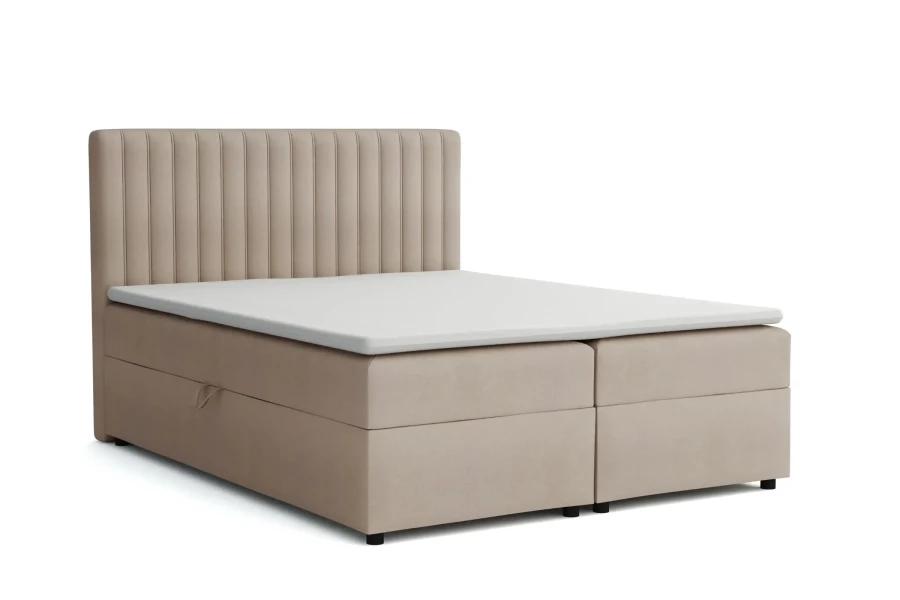 Elegantes Boxspringbett in Beige mit komfortabler Matratze und Topper