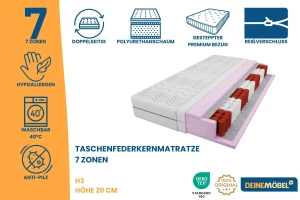 7 Zonen Taschenfederkernmatratze 160x200 cm Höhe 20 cm H3 Taschen-Federken Deine Möbel