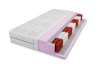Querschnitt einer 7-Zonen Taschenfederkernmatratze mit Polyurethan-Schaum und weißem Bezug.