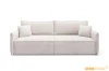 Frontansicht des beigen Designersofas LILA mit passenden Zierkissen.