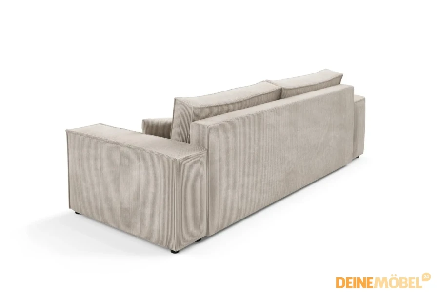 Rückansicht eines beigen Cord-Sofas mit moderner Polsterung von DeineMöbel24.