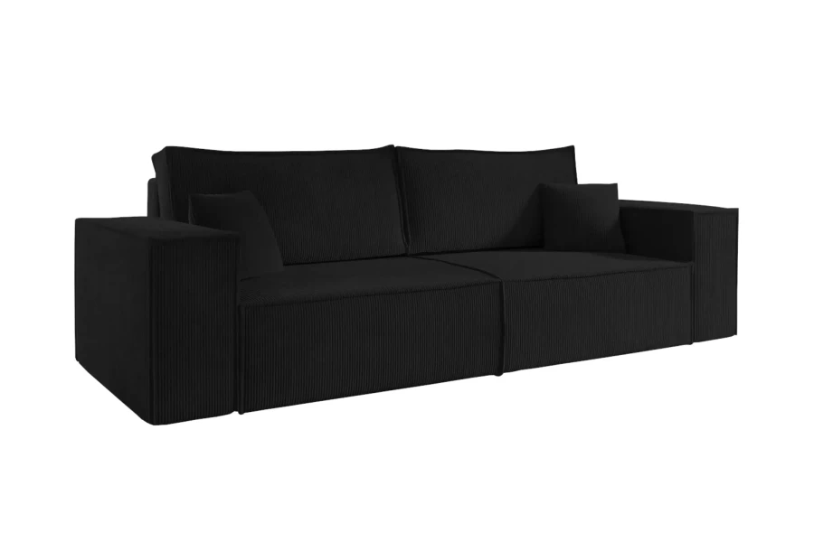 Stilvolles 3-Sitzer Sofa in schwarzem Cord-Stoff inklusive passender Kissen.