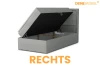Graues Boxspringbett mit Stauraum, Bettkasten rechts öffnend, modernes Design.