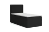 Schwarzes Einzel-Boxspringbett mit geripptem Kopfteil auf weißem Hintergrund.