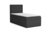 Anthrazitfarbenes Einzel-Boxspringbett mit Bettkasten und weißer Matratzenauflage.